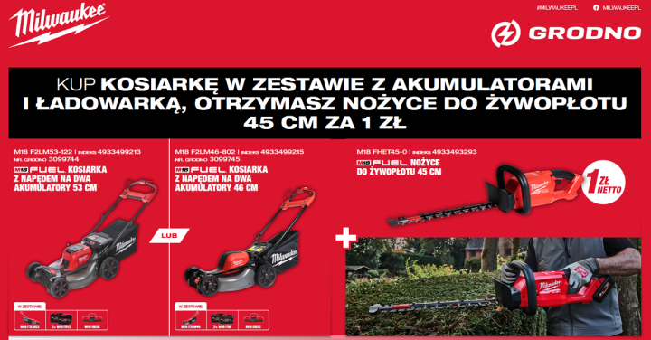 Kosiarka Milwaukee z&nbsp;bonusem za 1 zł