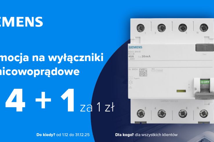 Promocja wyłączników różnicowoprądowych Siemens 4+1